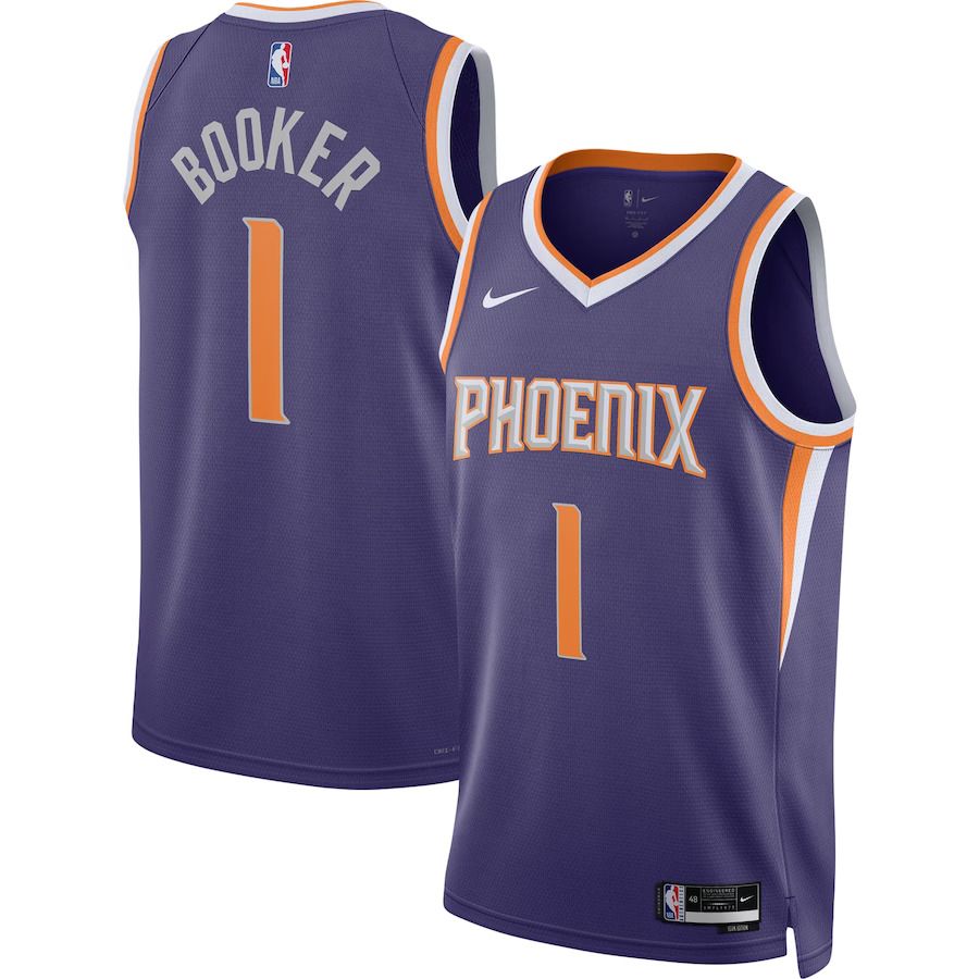 Men Phoenix Suns #1 Devin Booker Nike Purple Icon Edition 2022-23 Swingman NBA Jersey->phoenix suns->NBA Jersey